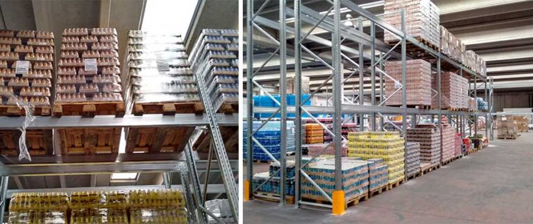 Scaffalature porta pallet modello E90 realizzate per operatore del settore Beverage.